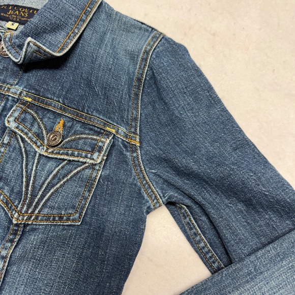 Juicy Couture Jeans Glamorous USA Women's Denim Heart Moto Jacket Y2K Size Small - Picture 3 of 16